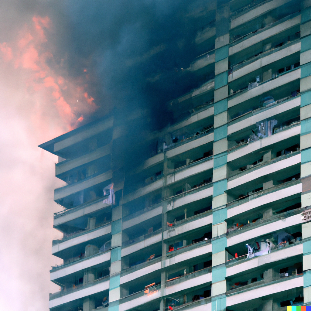 Apartment building on fire in Miami, Florida.