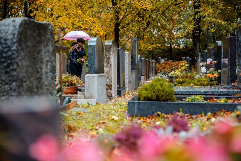 a grieving family in a cemetery after a wrongful death case