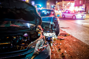 two cars involved in a car accident caused by distracted driving