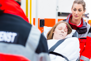 a woman in a stretcher after a car accident