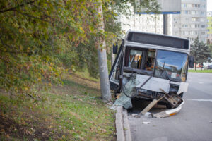 a damaged truck on the side of the road