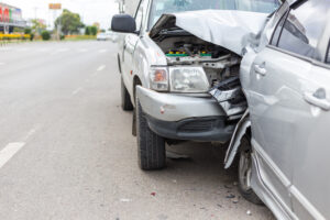 Modern car accident involving two cars on the road in Key Biscayne, FL